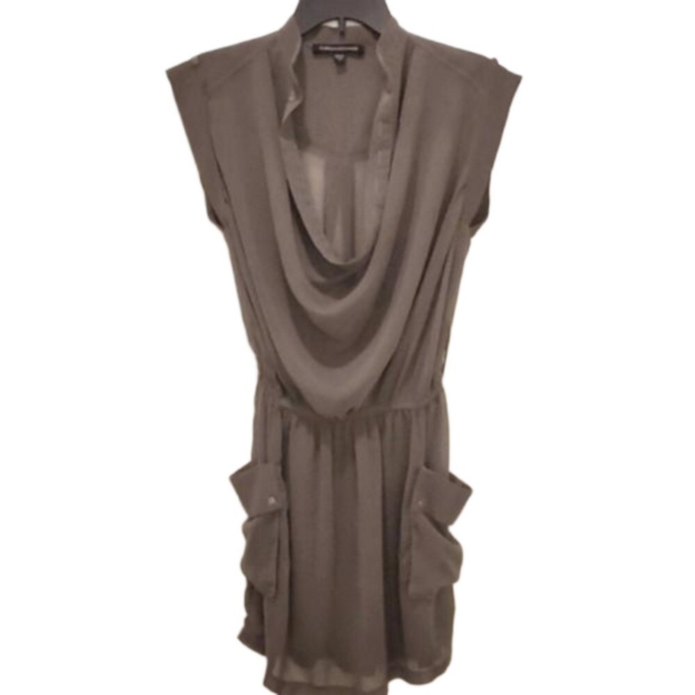 Foreign Exchange Dress Sheer Sleeveless Pockets Cowl Neck Casual Gray S